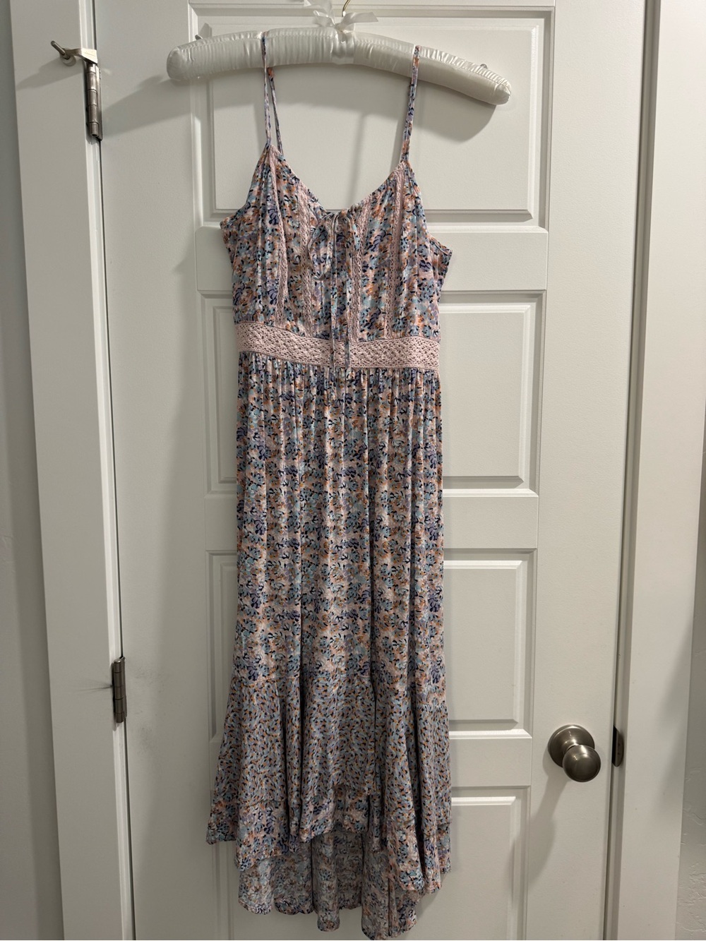 Floral Spaghetti-Strap Maxi Dress in Pink and Blue